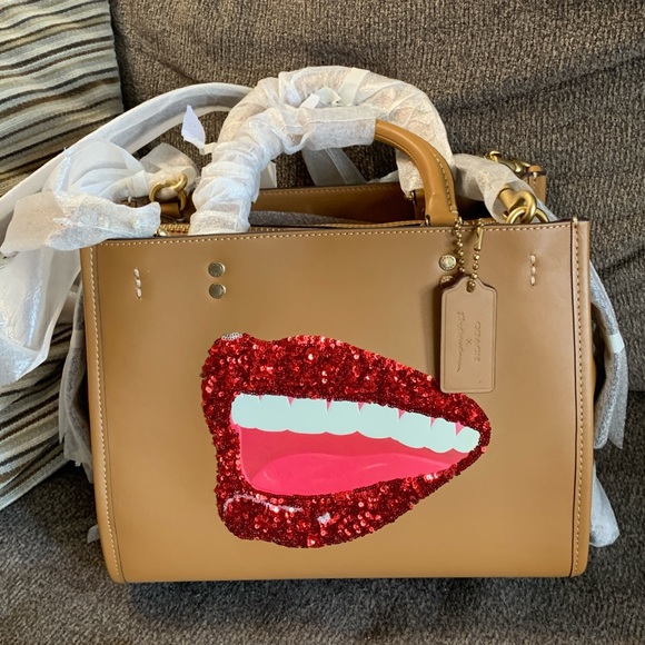 Authentic COACH 1941 glovetanned leather sequins lips satch/should/Crosby - Picture 2 of 16